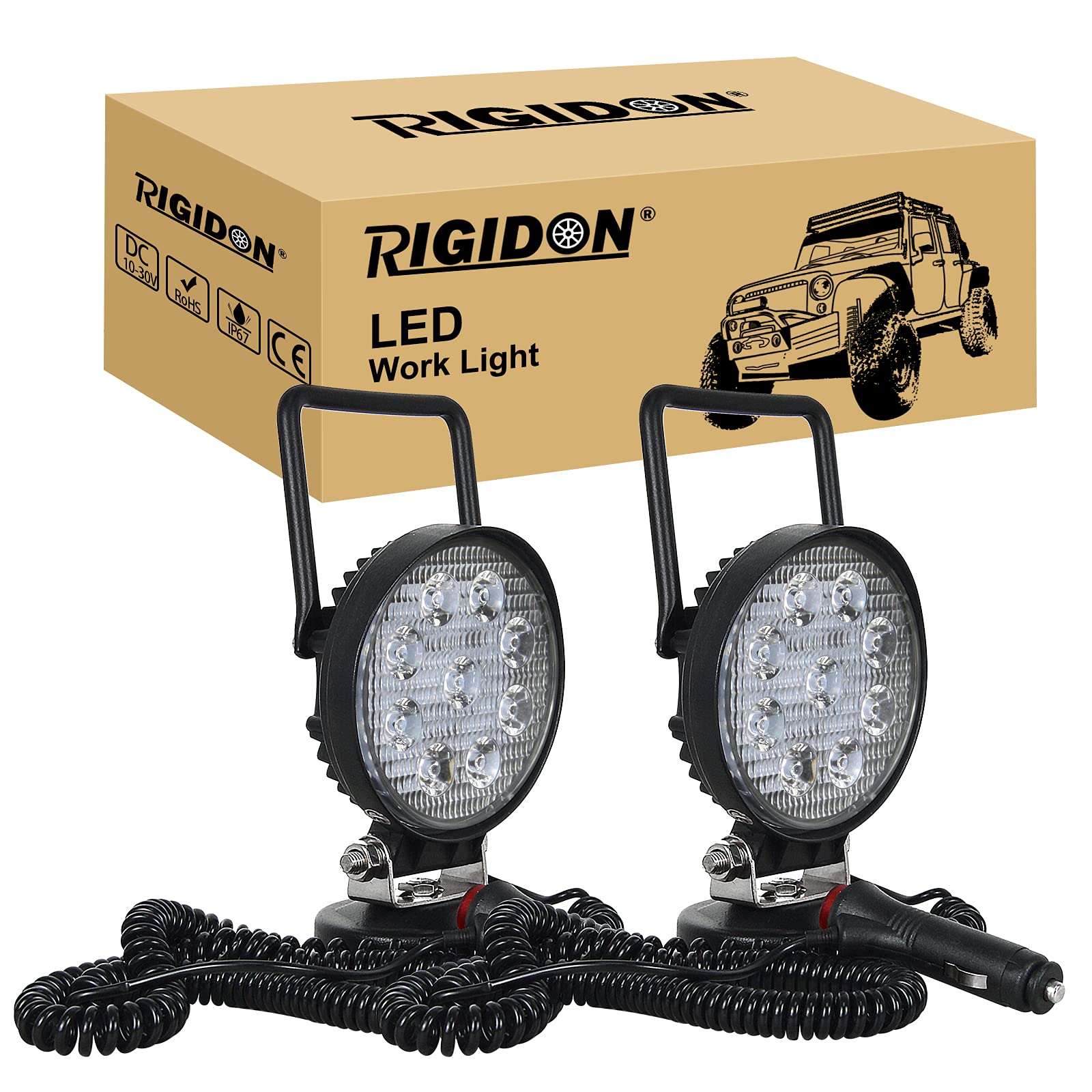RIGIDON 2 Pcs Led arbeitsscheinwerfer mit magnetfuß, 12V 24V 4 Zoll 10cm 27W led Spot Strahler, offroad beleuchtung für Auto SUV ATV, Traktor, LKW, 4x4, Boot,6000K led suchscheinwerfer, arbeitslicht RIGIDON 2 Pcs Led arbeitsscheinwerfer mit magnetfuß, 12V 24V 4 Zoll 10cm 27W led Spot Strahler, offroad beleuchtung für Auto SUV ATV, Traktor, LKW, 4x4, Boot,6000K led suchscheinwerfer, arbeitslicht von RIGIDON