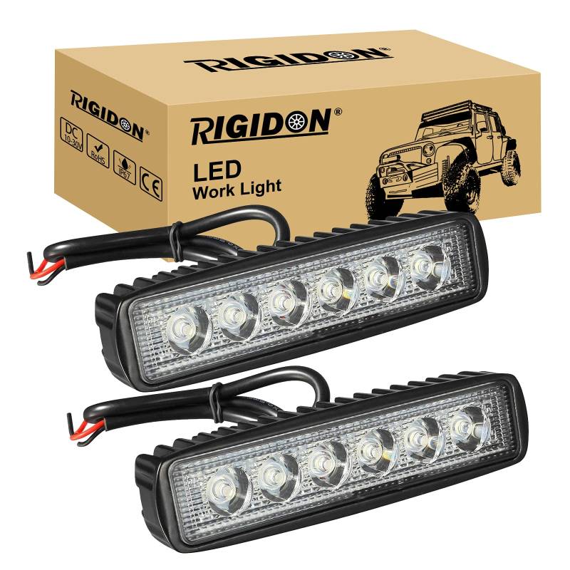 RIGIDON 2 Pcs Mini led lichtleiste, 18W 6 Zoll 15cm Spot Strahler Offroad Beleuchtung für Auto SUV ATV, Traktor, LKW, 4x4, 6000K Weiß led nebelscheinwerfer, led arbeitsscheinwerfer, led arbeitslicht von RIGIDON