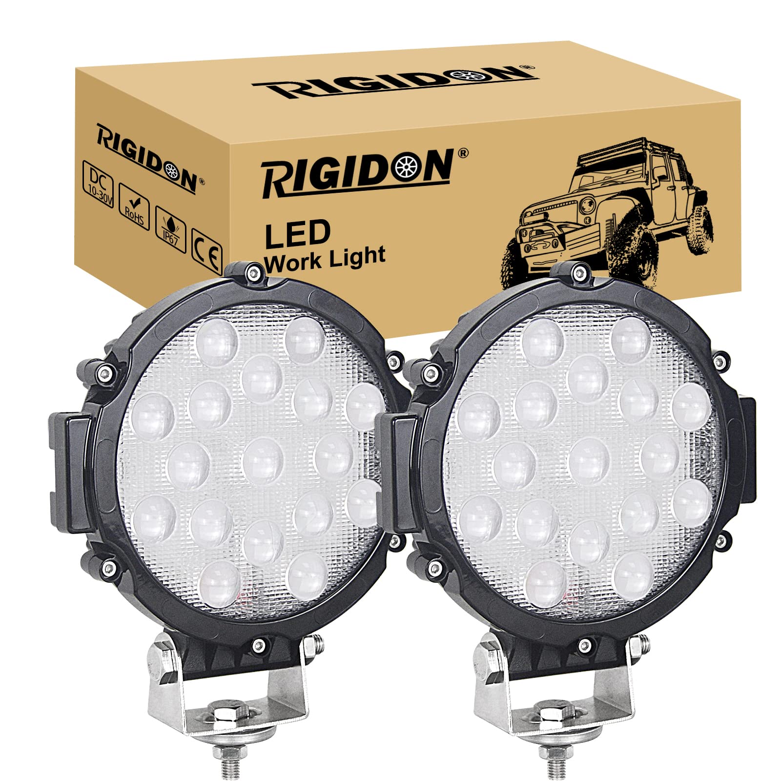 RIGIDON 2 Pcs Schwarz Auto rund Scheinwerfer, 12V 24V 7 Zoll 18cm 51W led Spot Strahler, Offroad Beleuchtung für SUV ATV, Traktor, LKW, 4x4 6000K led nebelscheinwerfer, led arbeitsscheinwerfer von RIGIDON