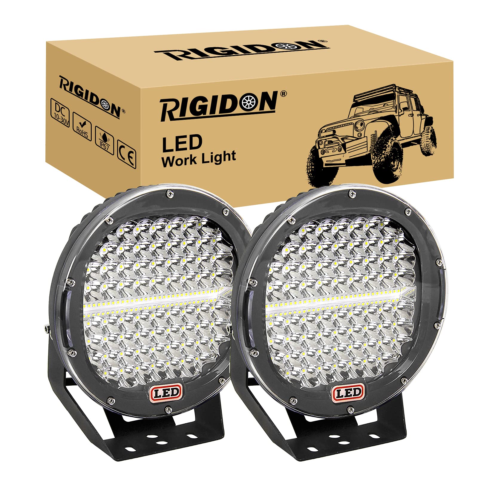 RIGIDON 2 Pcs Schwarz Auto rund scheinwerfer, 9 Zoll 23cm 294W led Spot Strahler, offroad beleuchtung für SUV ATV, Traktor, LKW, 4x4 6000K led nebelscheinwerfer, led arbeitslicht arbeitsscheinwerfer von RIGIDON