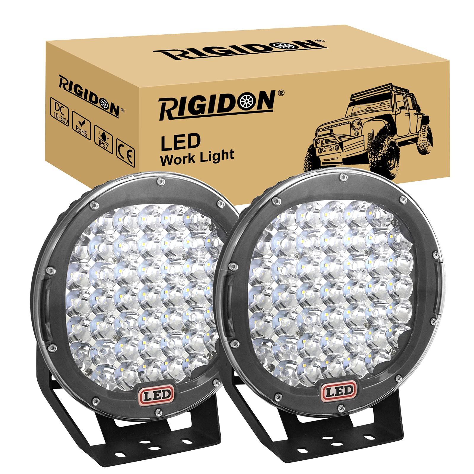 RIGIDON 2 Pcs Schwarz Auto rund scheinwerfer, 9 Zoll 23cm 225W led Spot Strahler, offroad beleuchtung für SUV ATV, Traktor, LKW, 4x4 6000K led nebelscheinwerfer, led arbeitslicht arbeitsscheinwerfer von RIGIDON