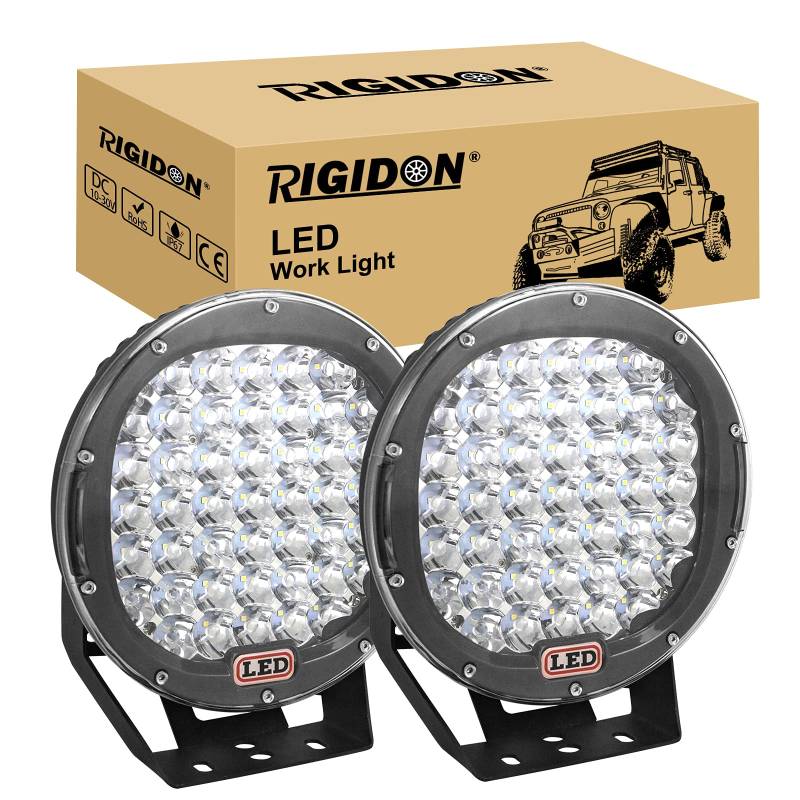 RIGIDON 2 Pcs Schwarz Auto rund Scheinwerfer, 9 Zoll 23cm 225W led Spot Strahler, Offroad Beleuchtung für SUV ATV, Traktor, LKW, 4x4 6000K led nebelscheinwerfer, led arbeitslicht arbeitsscheinwerfer von RIGIDON