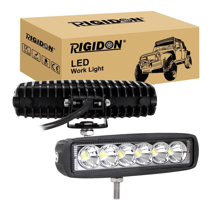 RIGIDON 2 Pcs Lichtleiste, 18W 6 Zoll 15cm Spot Strahler Offroad Beleuchtung für Auto SUV ATV, Traktor, LKW, 4x4 6000K Weiß LED Nebelscheinwerfer, Arbeitsscheinwerfer, Arbeitslicht von RIGIDON