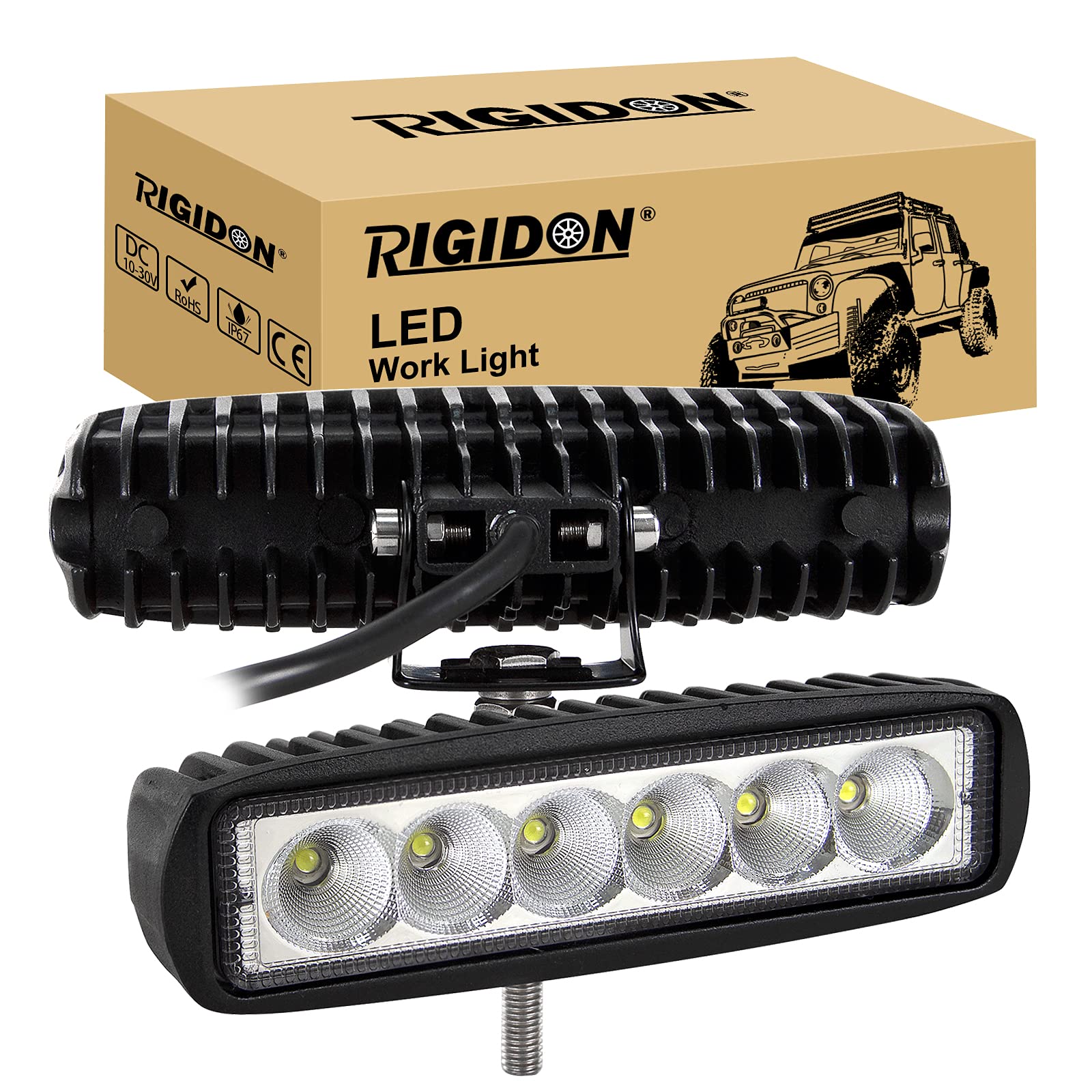 RIGIDON 2 Pcs led lichtleiste, 18W 6 Zoll 15cm led flutstrahler offroad beleuchtung für Auto SUV ATV, Traktor, LKW, 4x4 6000K Weiß led nebelscheinwerfer, led arbeitsscheinwerfer, led arbeitslicht von RIGIDON