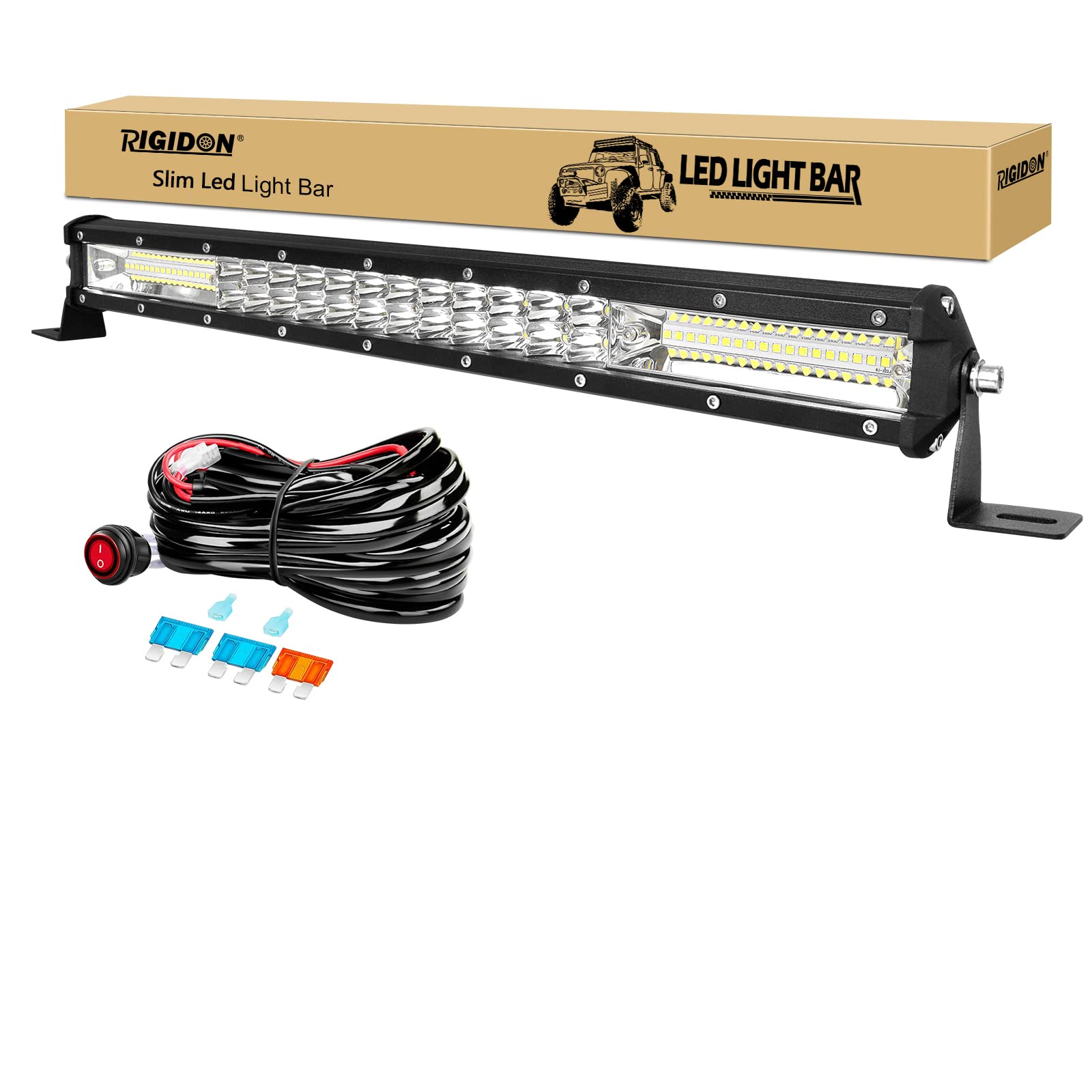 RIGIDON 20 Zoll 50 cm 180W außen alu led lichtleiste mit 12V kabelbaum kit, Wasserdicht offroad beleuchtung für Auto ATV SUV LKW Traktor Fahrzeuge 4x4, Led nebelscheinwerfer 6000K, Flood Spot Combo RIGIDON 20 Zoll 50 cm 180W außen alu led lichtleiste mit 12V kabelbaum kit, Wasserdicht offroad beleuchtung für Auto ATV SUV LKW Traktor Fahrzeuge 4x4, Led nebelscheinwerfer 6000K, Flood Spot Combo von RIGIDON