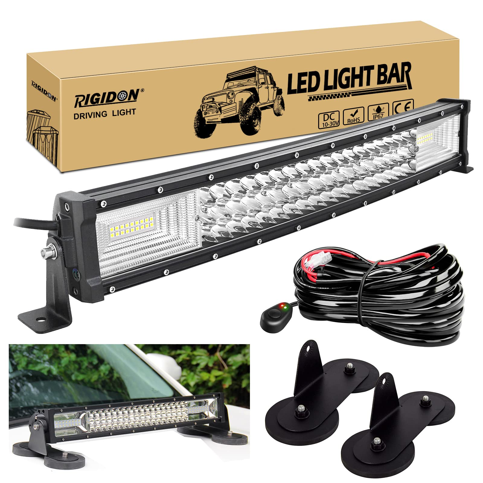 RIGIDON 22 Zoll 55cm 270W Gebogene led lampe, Dreireihige Led lichtleiste kfz mit 12v kabelbaum kit und magnet halterung,Offroad beleuchtung für Auto SUV ATV, UTV, LKW 4x4, Fahrzeuge, 6000K Weiß RIGIDON 22 Zoll 55cm 270W Gebogene led lampe, Dreireihige Led lichtleiste kfz mit 12v kabelbaum kit und magnet halterung,Offroad beleuchtung für Auto SUV ATV, UTV, LKW 4x4, Fahrzeuge, 6000K Weiß von RIGIDON