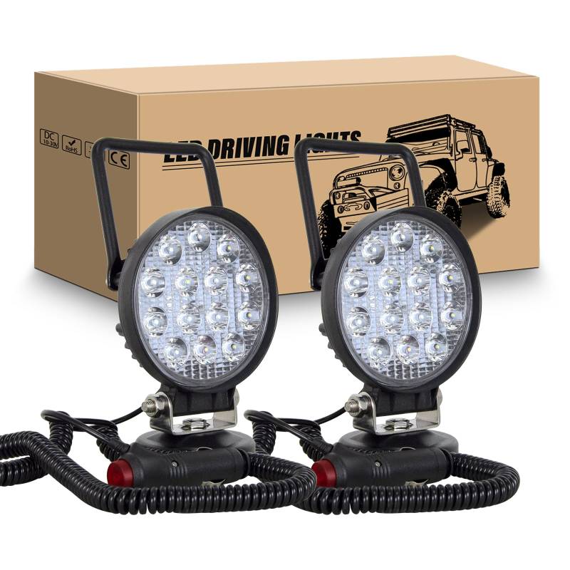 RIGIDON 2Pcs Led arbeitsscheinwerfer mit magnetfuß, 4 Zoll 10cm 42W led scheinwerfer auto magnet 12V offroad beleuchtung für Auto SUV ATV Traktor LKW 4x4 Boot,6000K Weiß suchscheinwerfer, arbeitslicht von RIGIDON