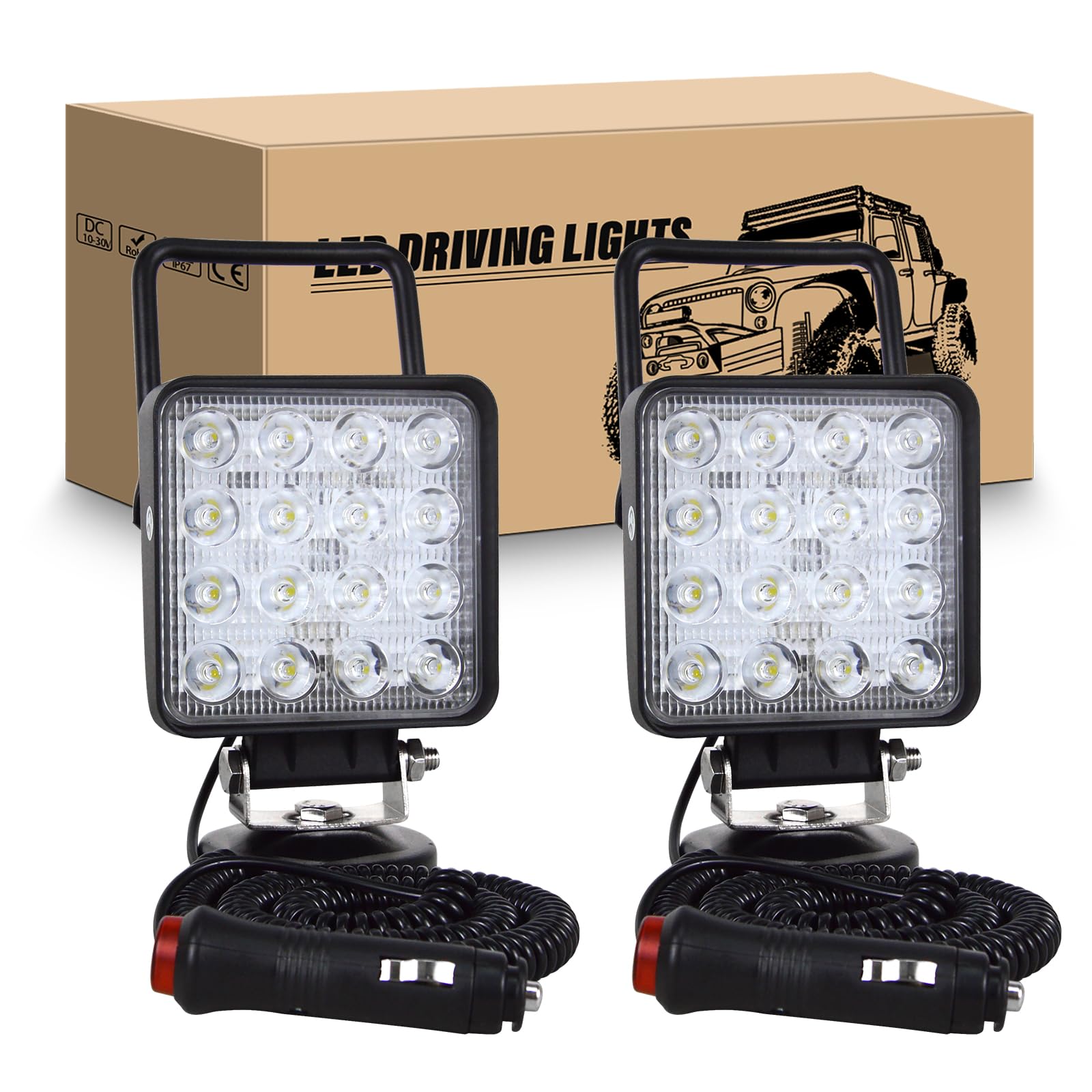 RIGIDON 2Pcs Led arbeitsscheinwerfer mit magnetfuß, 4 Zoll 10cm 48W led scheinwerfer auto magnet 12V offroad beleuchtung für SUV ATV Traktor LKW 4x4 Boot,6000K Weiß suchscheinwerfer, arbeitslicht RIGIDON 2Pcs Led arbeitsscheinwerfer mit magnetfuß, 4 Zoll 10cm 48W led scheinwerfer auto magnet 12V offroad beleuchtung für SUV ATV Traktor LKW 4x4 Boot,6000K Weiß suchscheinwerfer, arbeitslicht von RIGIDON