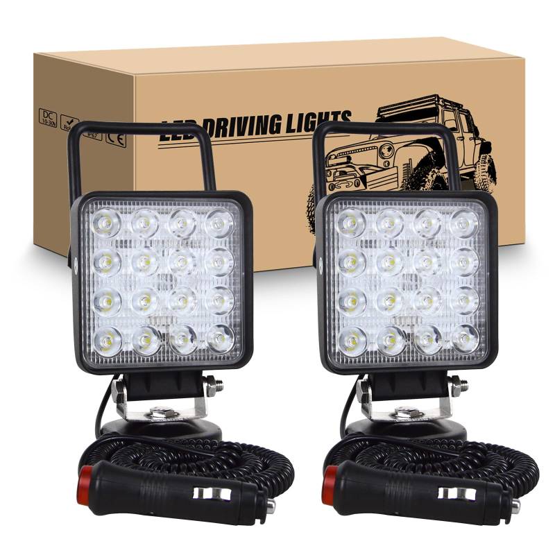 RIGIDON 2Pcs Led arbeitsscheinwerfer mit magnetfuß, 4 Zoll 10cm 48W led scheinwerfer auto magnet 12V offroad beleuchtung für SUV ATV Traktor LKW 4x4 Boot,6000K Weiß suchscheinwerfer, arbeitslicht von RIGIDON