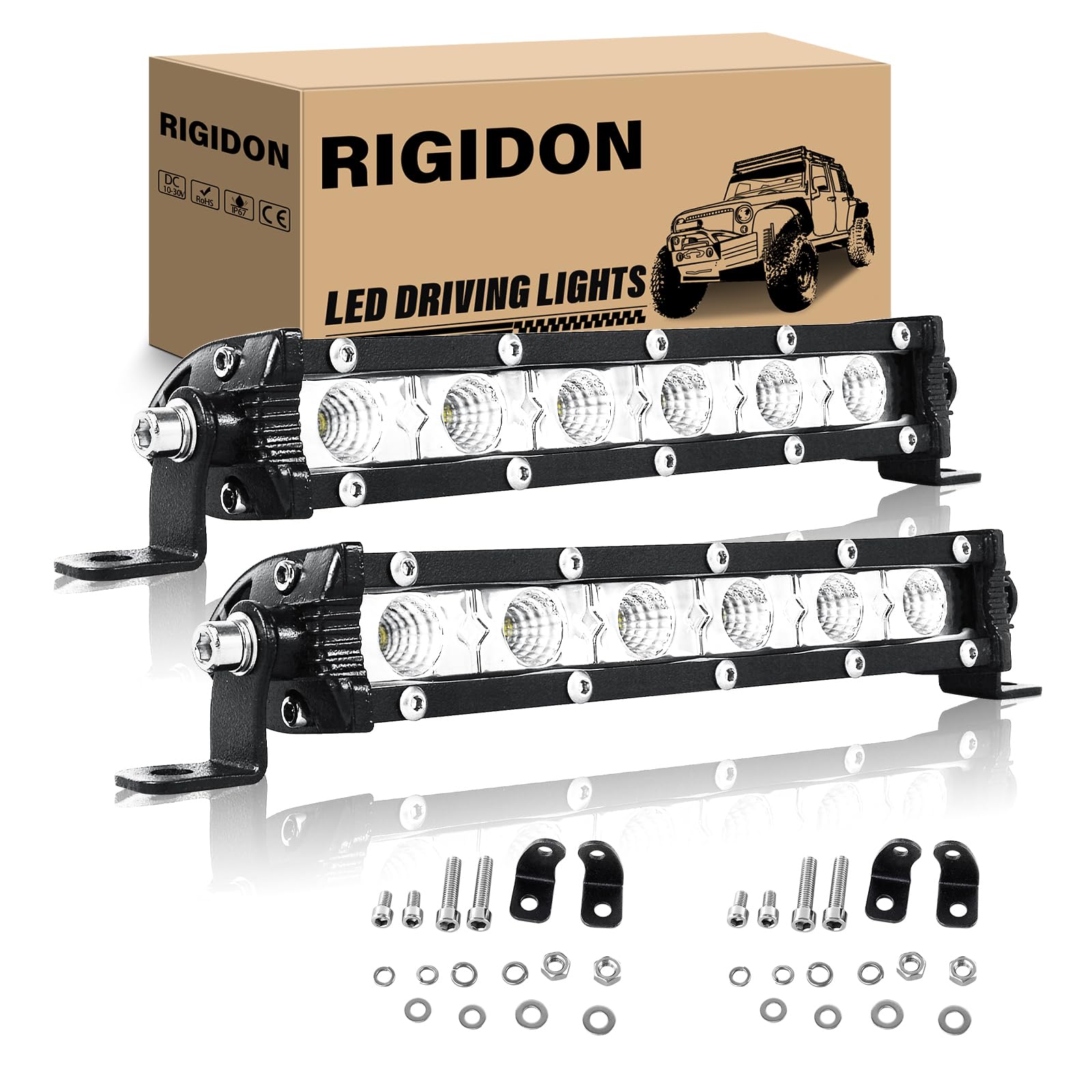 RIGIDON 2Pcs 7'' 18CM 30W LED Arbeitsscheinwerfer Bar Flutlicht Led Scheinwerfer 12V 24V Zusatzscheinwerfer Wasserdicht für 4x4 Offroad Auto Traktor SUV UTV ATV Rückfahrscheinwerfer von RIGIDON
