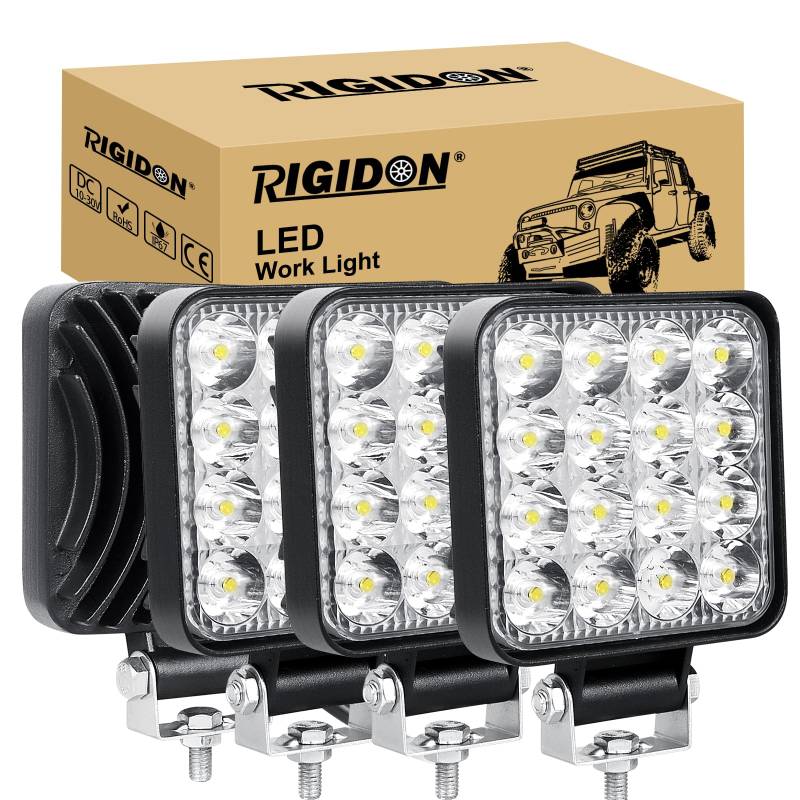 RIGIDON 4 Pcs Auto quad scheinwerfer, 3.3 Zoll mini 48W Spot Strahler offroad beleuchtung für SUV ATV Traktor LKW 4x4, 6000K Weiß led nebelscheinwerfer, led arbeitsscheinwerfer, led arbeitslicht von RIGIDON