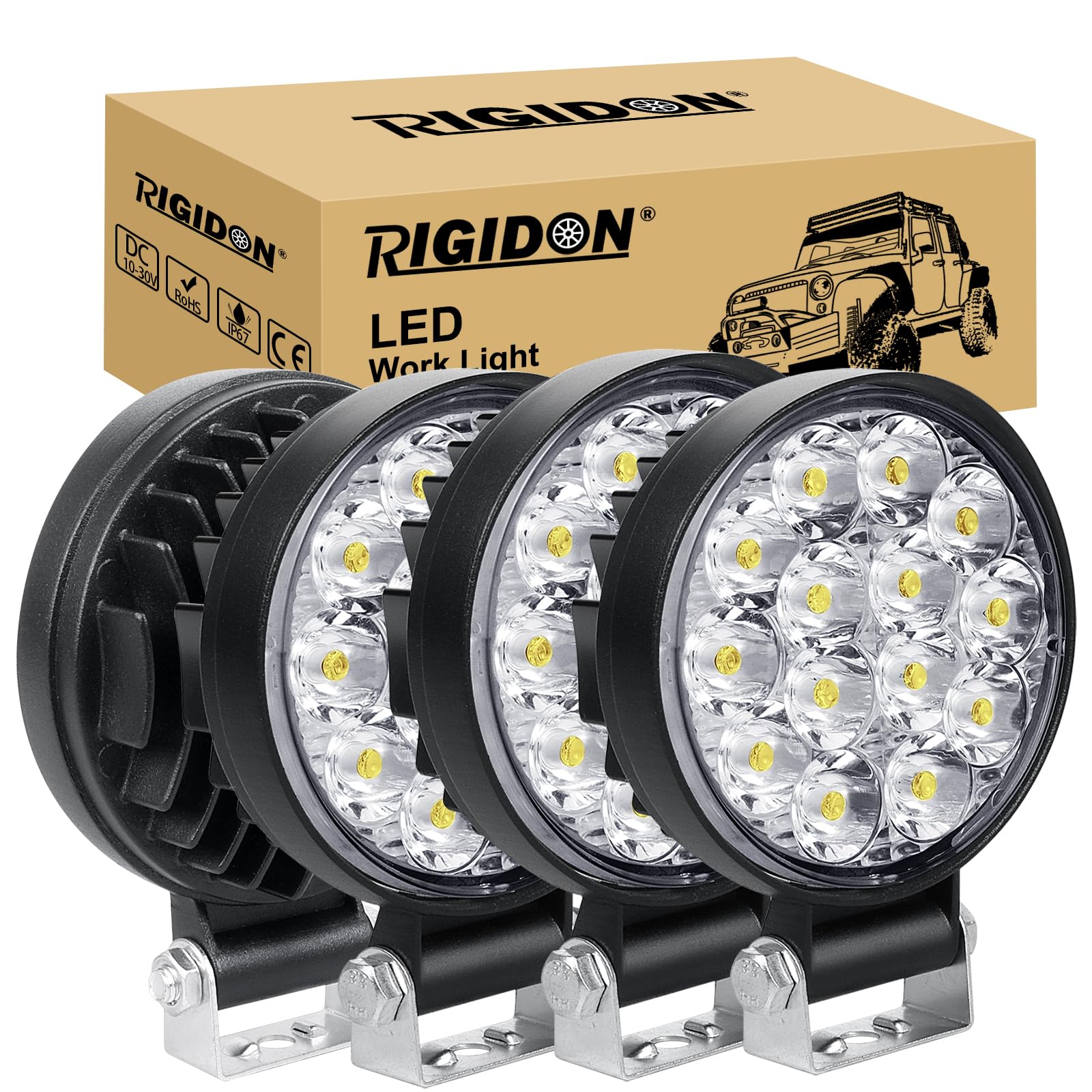 RIGIDON 4 Pcs Auto rund scheinwerfer, 3.2 Zoll mini 42W Spot Strahler offroad beleuchtung für SUV ATV Traktor LKW 4x4, 6000K Weiß led nebelscheinwerfer, led arbeitsscheinwerfer, led arbeitslicht von RIGIDON