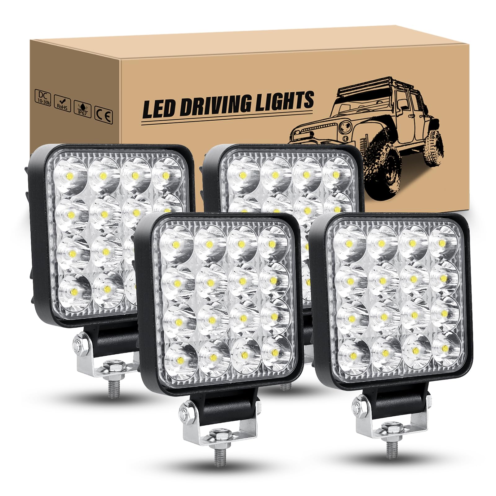 RIGIDON 4 Pcs LED Arbeitsscheinwerfer, 3.3 Zoll 48W Mini LED Scheinwerfer 12V 24V Led Rückfahrscheinwerfer Auto Offroad Beleuchtung für SUV ATV Traktor LKW 4x4, 6000K Weiß Led Nebelscheinwerfer von RIGIDON