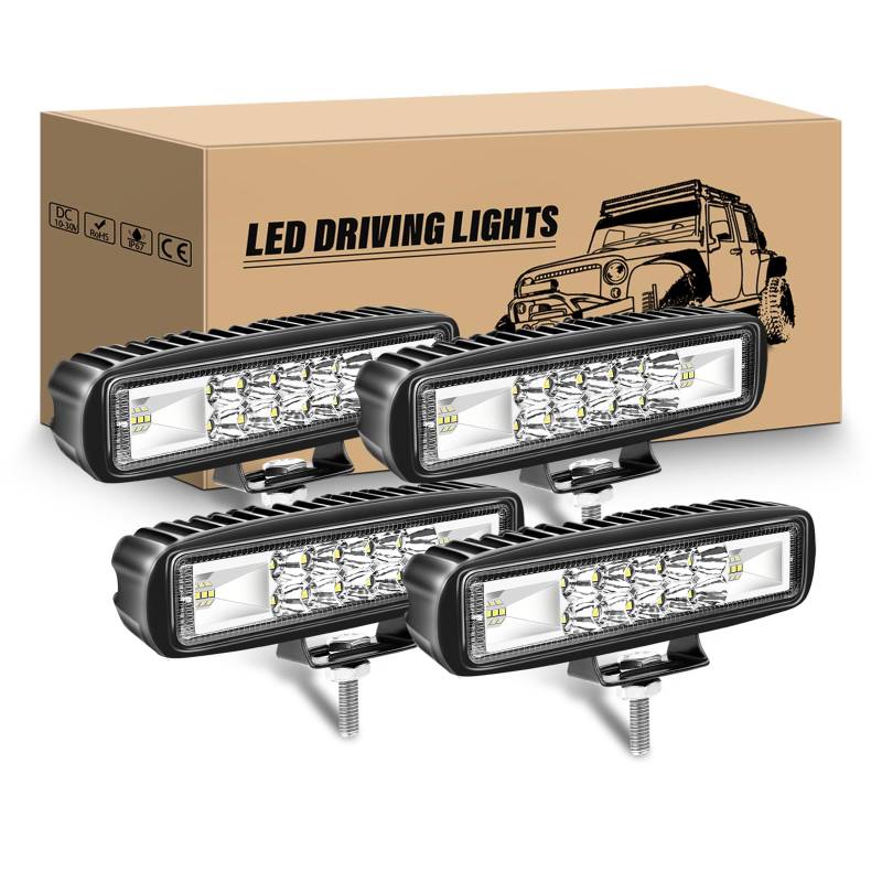 RIGIDON 4 Pcs Arbeitsscheinwerfer, 6 Zoll 24W LED Scheinwerfer 12V 24V Rückfahrscheinwerfer Auto Offroad Beleuchtung für SUV ATV Traktor LKW KFZ 4x4 Trecker Bagger, 6000K Arbeitsleucht von RIGIDON