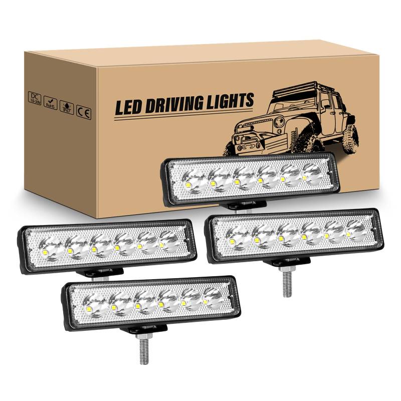 RIGIDON 4 Pcs LED Arbeitsscheinwerfer Bar, 6 Zoll 15 cm 18W Mini LED Scheinwerfer 12V 24V Rückfahrscheinwerfer Auto Offroad Beleuchtung für SUV ATV Traktor LKW 4x4, 6000K Weiß Nebelscheinwerfer von RIGIDON