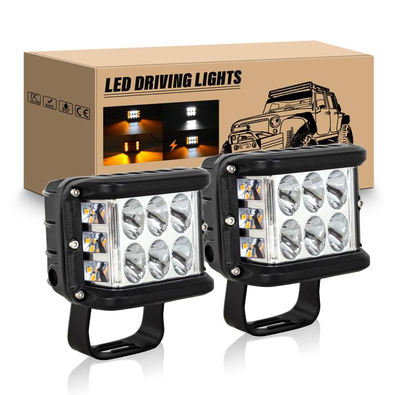 RIGIDON 4 Zoll 10cm 60W LED Arbeitslicht, LED Arbeitsscheinwerfer Scheinwerfer 12V 24V Spot Nebelscheinwerfer Offroad Beleuchtung für Auto SUV ATV Traktor LKW PKW KFZ 4x4, 6000K Weiß und 3000K Gelb von RIGIDON