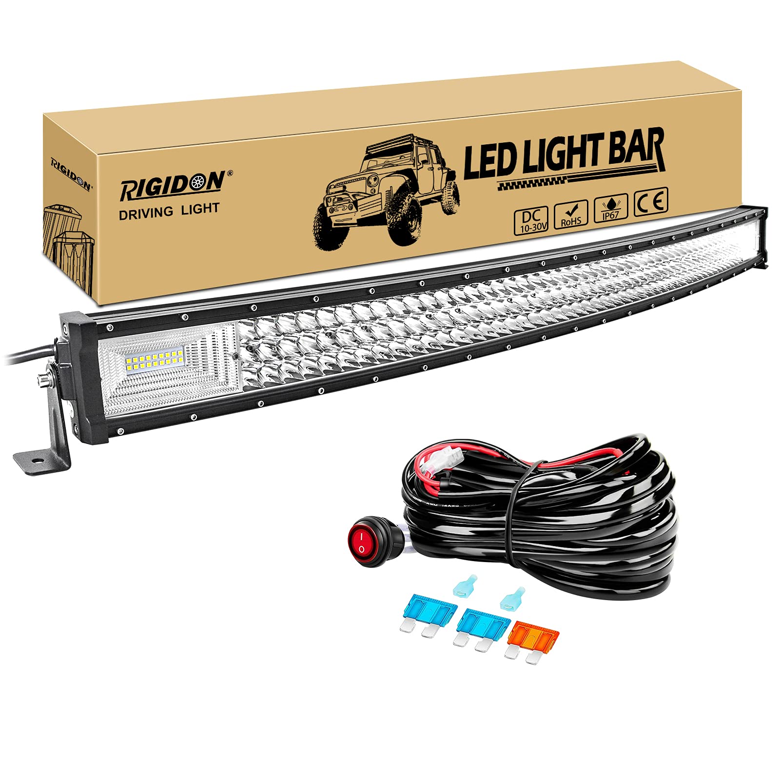 RIGIDON 42 Zoll 105 cm 540W gebogene led lichtleiste mit 12v kabelbaum kit, Wasserdicht warmweiß offroad beleuchtung für Auto Offroad ATV LKW KFZ Traktor Fahrzeuge 4x4, Slim led nebelscheinwerfer von RIGIDON