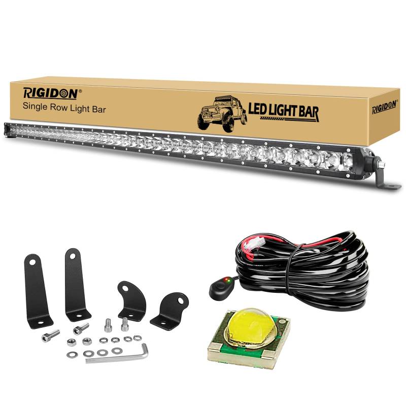 RIGIDON 44 Zoll 112cm 210W Einzelne reihe Led lichtleiste kfz mit 12V kabelbaum kit, Led strahler spot offroad beleuchtung für Auto SUV ATV, Traktor, LKW, Fahrzeuge, 6000K Weiß led nebelscheinwerfer von RIGIDON