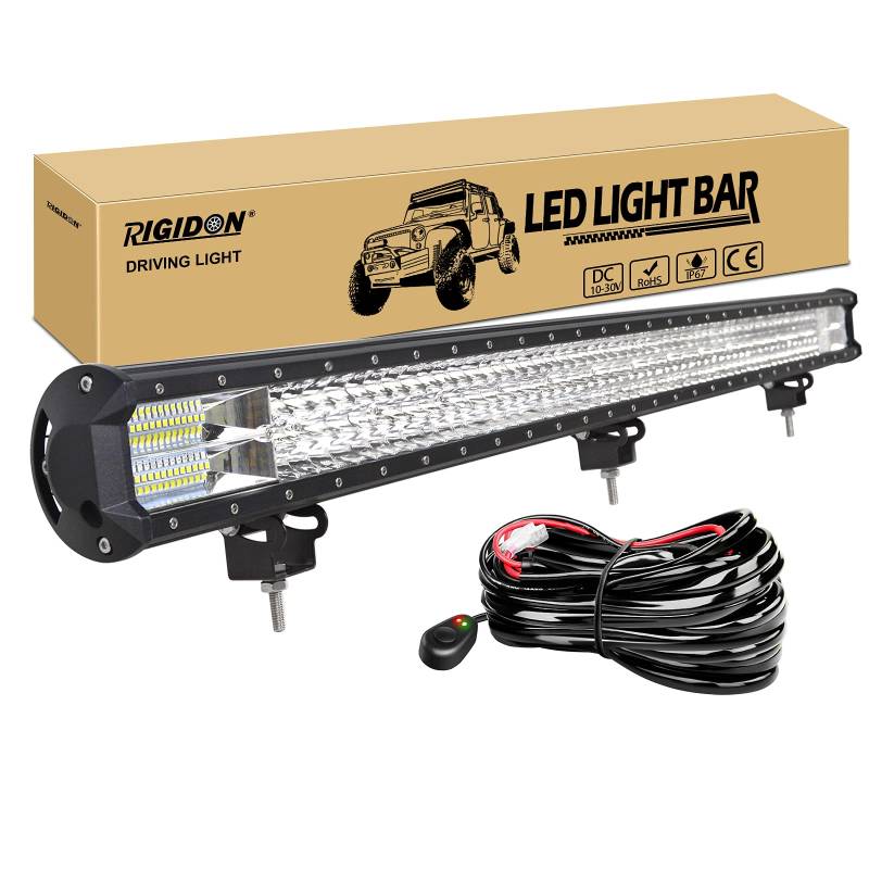 RIGIDON 45 Zoll 115 cm 612W Led Lichtbalken Mit Kabelbaum 12V 6000K Weiß Zusatzscheinwerfer Bar Spot Flut-Combo-Strahl Arbeitsscheinwerfer bar für SUV Offroad ATV UTV Traktor LKW 4x4 Auto von RIGIDON