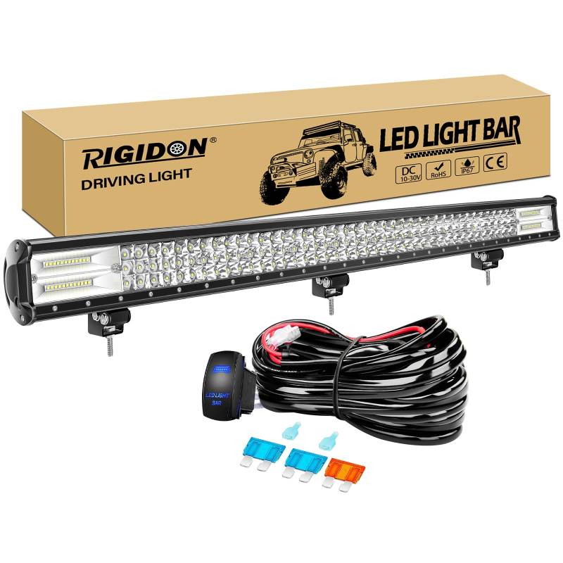 RIGIDON 45 Zoll 115cm 612W wasserdichte Led lichtleiste kfz mit 12v kabelbaum kit, Offroad Beleuchtung bar für Auto SUV ATV, LKW 4x4, Fahrzeuge, 6000K Weiß led nebelscheinwerfer, Led Work Light Bar von RIGIDON