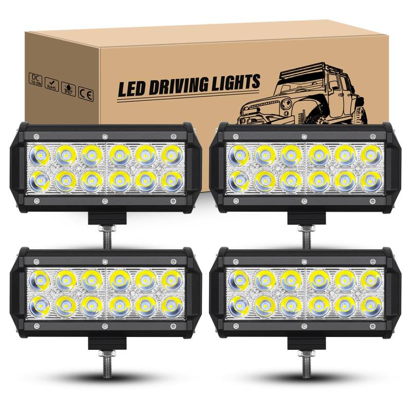 RIGIDON 4Pcs LED Arbeitsscheinwerfer 7 Zoll 18cm 36W LED Zusatzscheinwerfer 12V Auto Scheinwerfer Offroad Spotlight Wasserdicht für Traktor ATV UTV 4x4, 6000K Weiß Nebelscheinwerfer, Arbeitslicht von RIGIDON