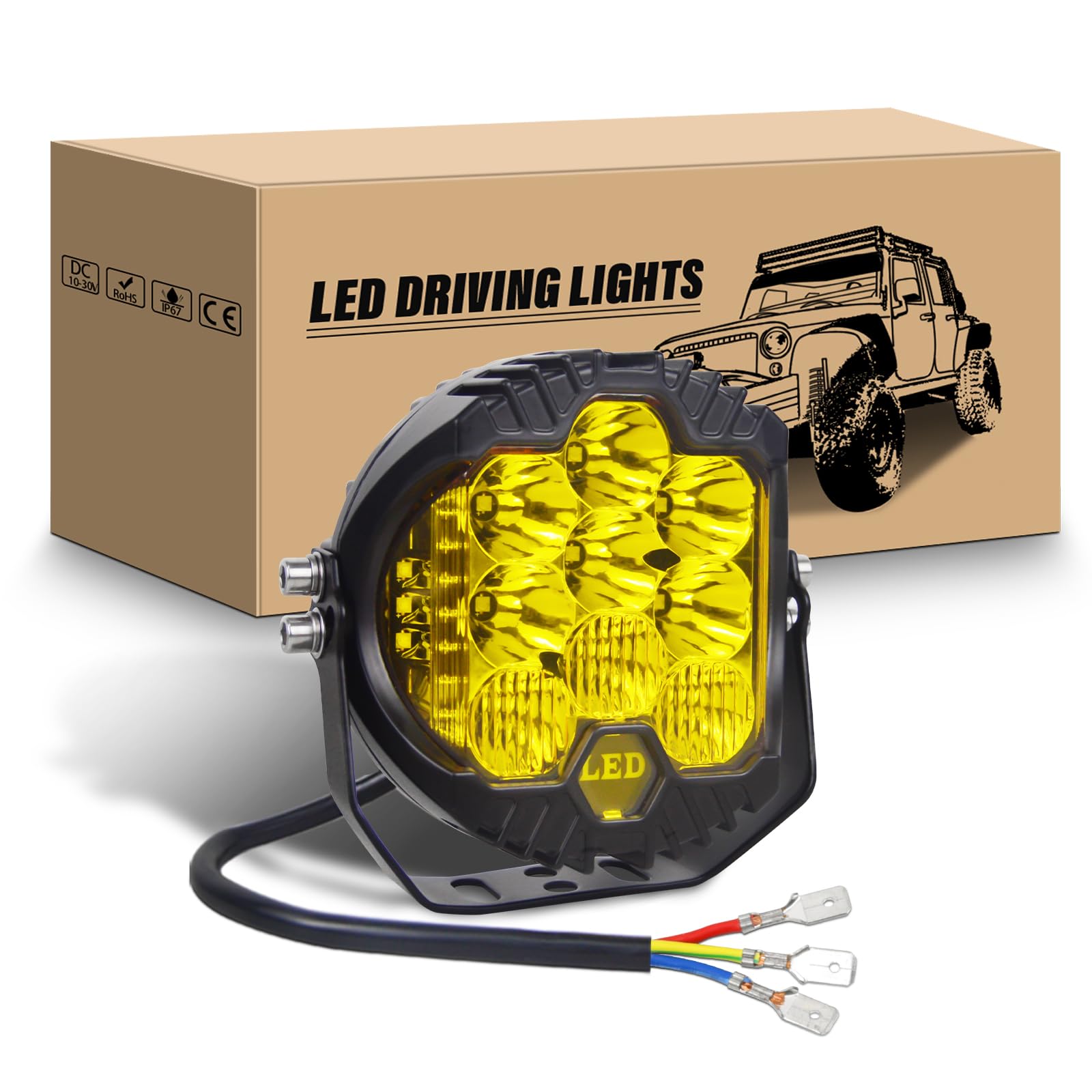 RIGIDON 5 Zoll 50W LED Arbeitsscheinwerfer, Side Shooter Offroad Beleuchtung 12V 24V Led Arbeitslicht IP67 Wasserdicht für Auto ATV LKW Traktor Fahrzeuge 4x4, 3000K Gelb led nebelscheinwerfer von RIGIDON