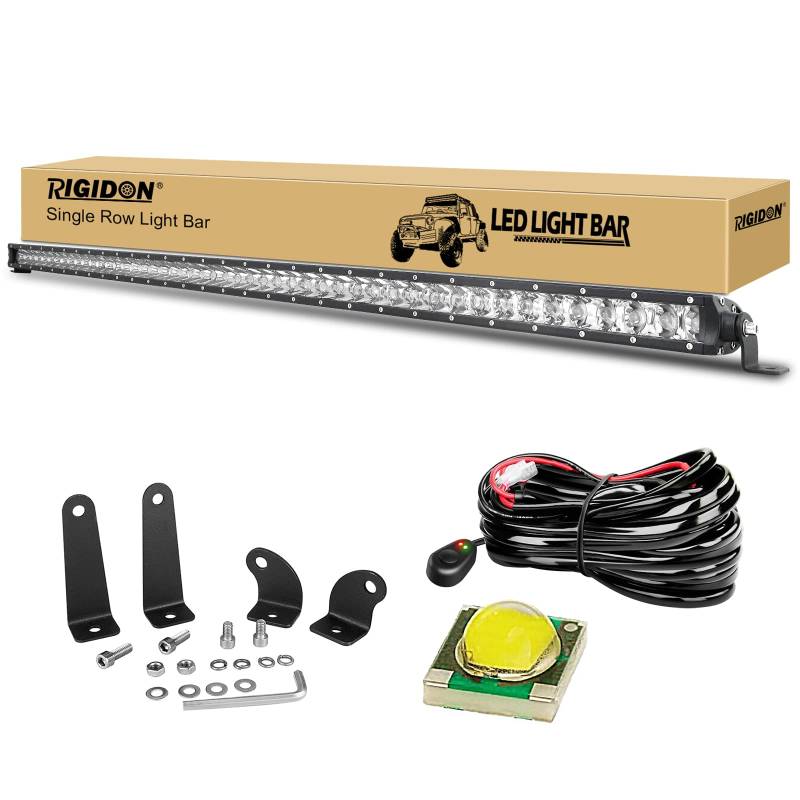 RIGIDON 50 Zoll 127cm 240W Einzelne reihe Led lichtleiste kfz mit 12V kabelbaum kit, Led strahler spot offroad beleuchtung für Auto SUV ATV, Traktor, LKW, Fahrzeuge, 6000K Weiß led nebelscheinwerfer von RIGIDON