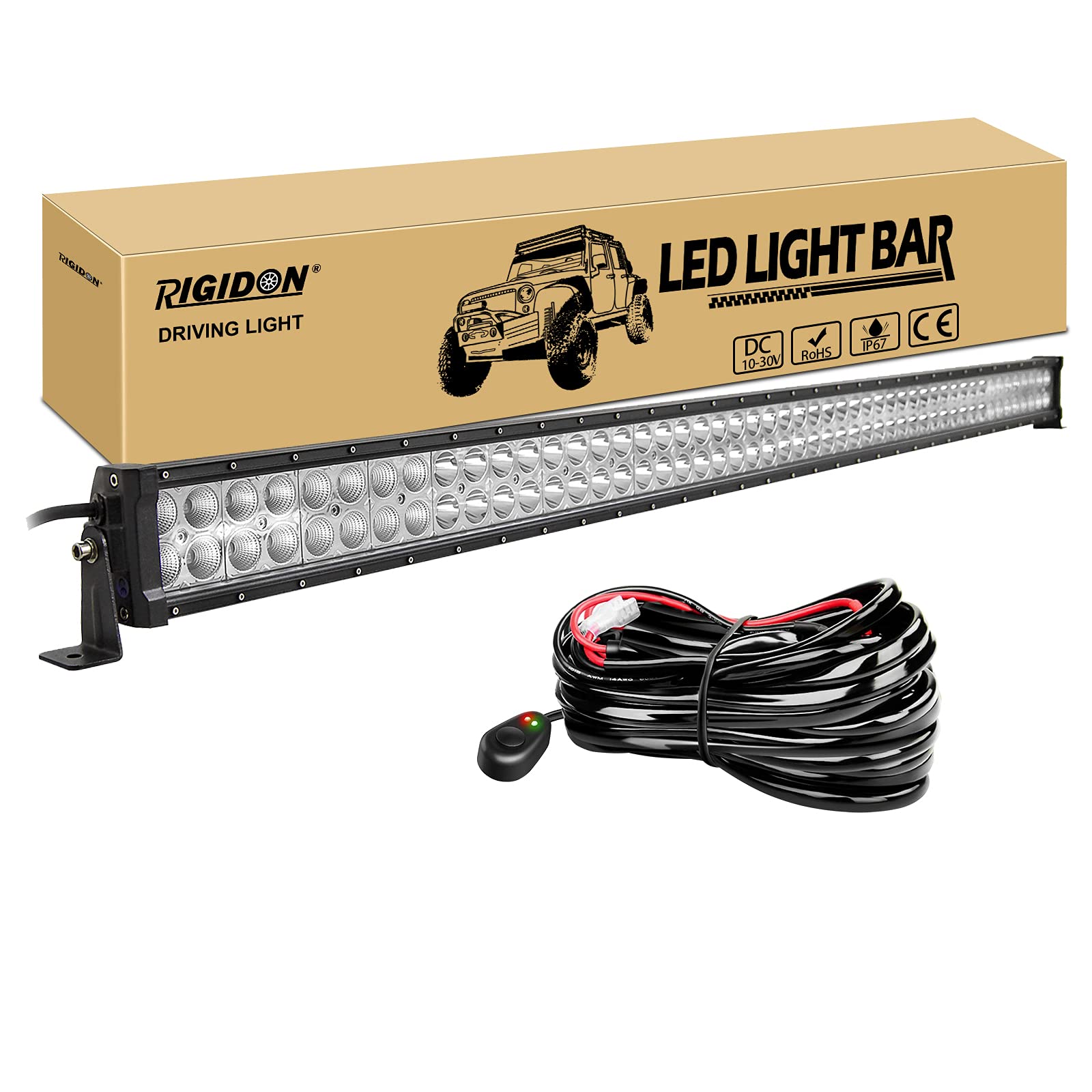 RIGIDON 52 Zoll 130cm 300W Led lichtleiste kfz mit 12v kabelbaum kit, Offroad beleuchtung Led bar für Auto SUV, LKW KFZ 4x4, Fahrzeuge, 6000K led nebelscheinwerfer, spot strahler flutstrahler combo von RIGIDON