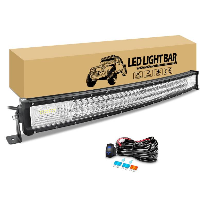 RIGIDON 81cm 405W Led Arbeitsscheinwerfer Bar Gebogen, Led Scheinwerfer Offroad Beleuchtung Zusatzscheinwerfer für 4x4 Auto Traktor Truck SUV Fahrzeuge rückfahrscheinwerfer lightbar mit kabelbaum von RIGIDON