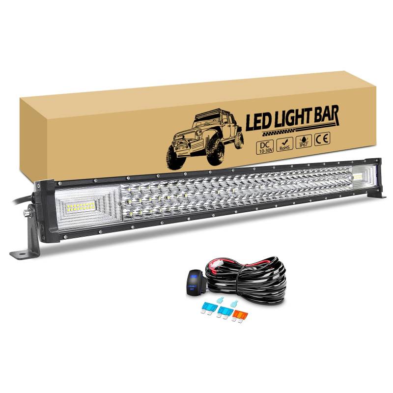 RIGIDON 81cm 405W Led lichtleiste kfz mit 12V Kabelbaum, Led Arbeitsscheinwerfer Bar Arbeitslichtleiste Zusatzscheinwerfer für 4x4 Auto Offroad LKW Pkw Truck SUV ATV UTV Fahrzeuge Nebelscheinwerfer von RIGIDON