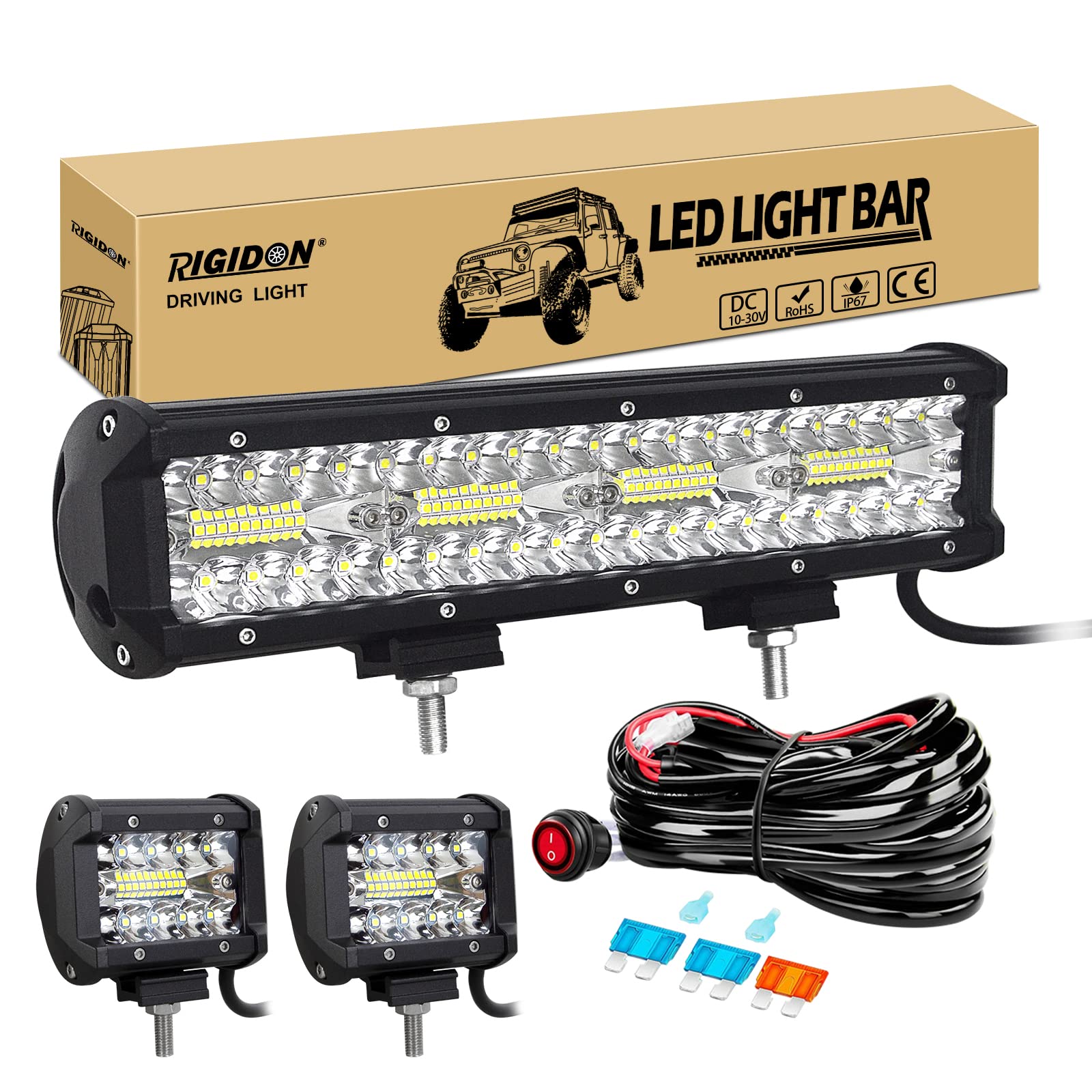 RIGIDON 8D 12 Zoll 30 cm 240W led lichtbalken mit 12V kabelbaum und 2 pcs 4 zoll 60W strahler spot arbeitsscheinwerfer bar für SUV Offroad ATV UTV Traktor LKW 4x4 Auto, 6000K Weiß led scheinwerfer RIGIDON 8D 12 Zoll 30 cm 240W led lichtbalken mit 12V kabelbaum und 2 pcs 4 zoll 60W strahler spot arbeitsscheinwerfer bar für SUV Offroad ATV UTV Traktor LKW 4x4 Auto, 6000K Weiß led scheinwerfer von RIGIDON