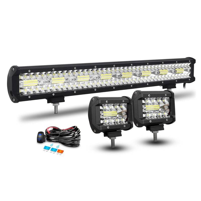 RIGIDON 8D 59cm 480W led lichtleiste mit 12V Kabelbaum kit, 2 x 10cm 60W Led Scheinwerfer Offroad Wasserdicht für 4x4 Auto SUV ATV UTV KFZ LKW Traktor Fahrzeuge, 6000K Weiß Nebelscheinwerfer von RIGIDON