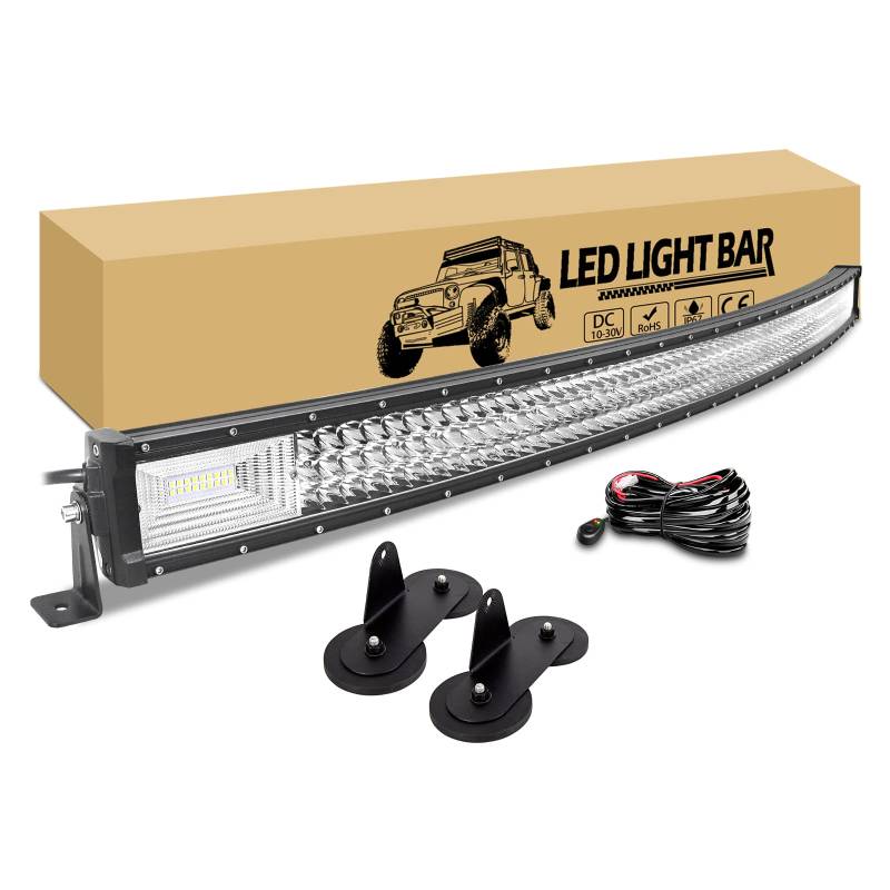 RIGIDON Gebogen Led Arbeitsscheinwerfer Bar mit 12V Kabelbaum kit, 52 Zoll 132cm 675W 6000K Led lichtleiste kfz und Magnet halterungen Offroad beleuchtung für 4x4 Auto Traktor LKW PKW SUV Fahrzeuge von RIGIDON