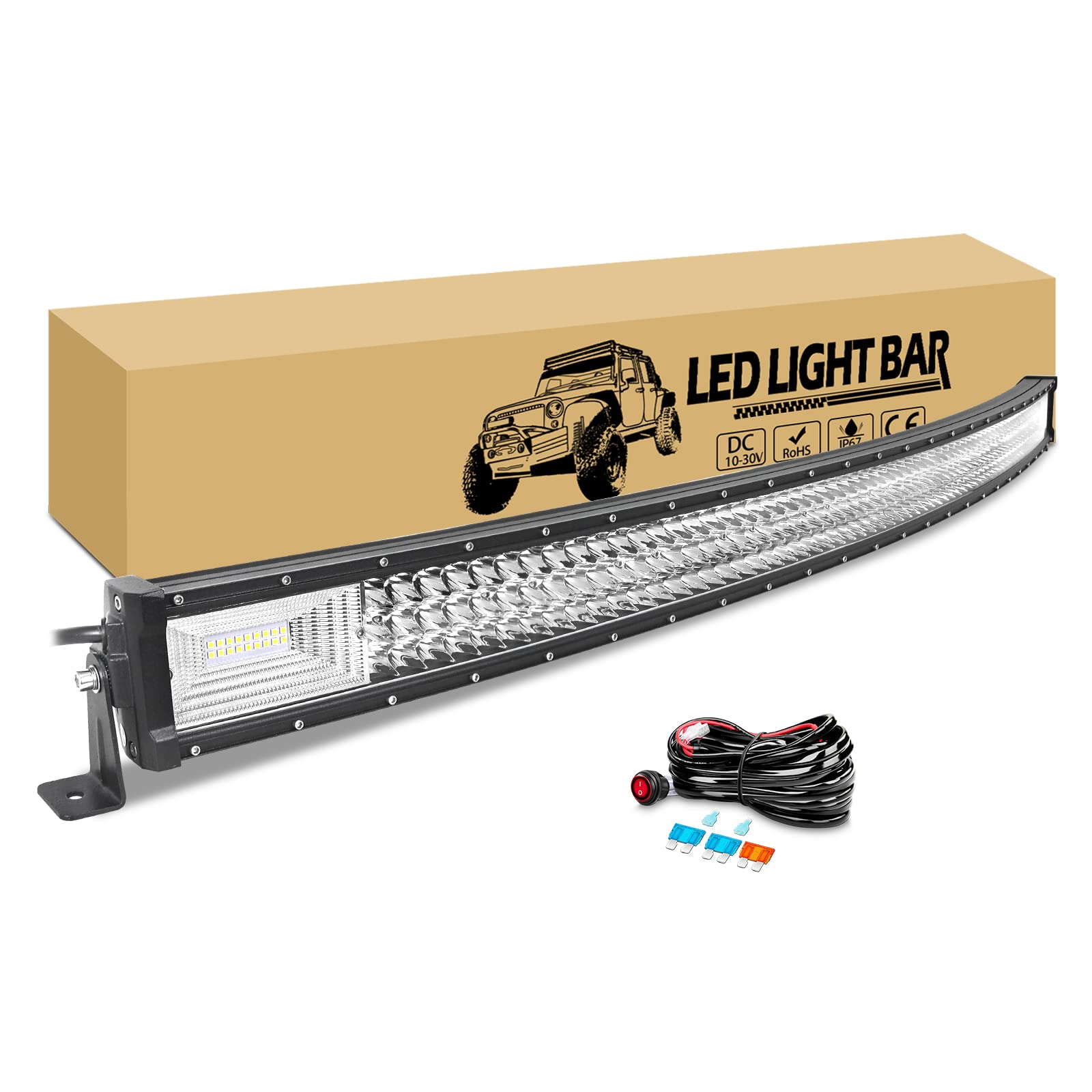 RIGIDON Gebogen Led lichtleiste kfz mit 12v kabelbaum, 52 Zoll 132cm 675W Led Arbeitsscheinwerfer Bar Lichtbalken Offroad Beleuchtung Lampe für 4x4 Auto Traktor LKW PKW Truck SUV Fahrzeuge von RIGIDON