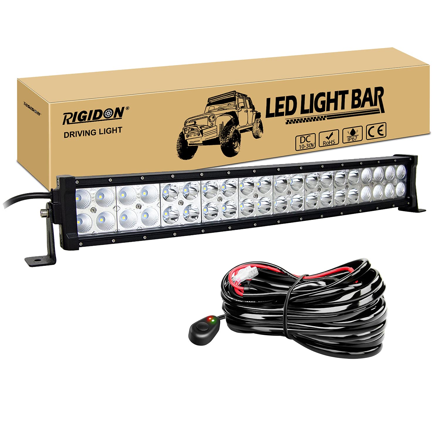 RIGIDON Gebogene 22 Zoll 55cm 120W Led lichtleiste kfz mit 12v kabelbaum kit, Offroad beleuchtung für Auto SUV, LKW 4x4, Fahrzeuge, 6000K led nebelscheinwerfer, spot strahler flutstrahler combo von RIGIDON