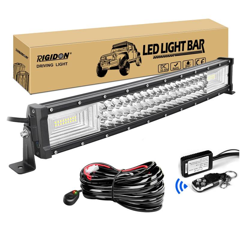 RIGIDON Gebogene Led lichtleiste kfz mit 12v kabelbaum kit, 22 Zoll 55cm 270W Offroad Beleuchtung Led bar für Auto SUV ATV, UTV, LKW 4x4, Fahrzeuge, 6000K Weiß led arbeitsscheinwerfer von RIGIDON