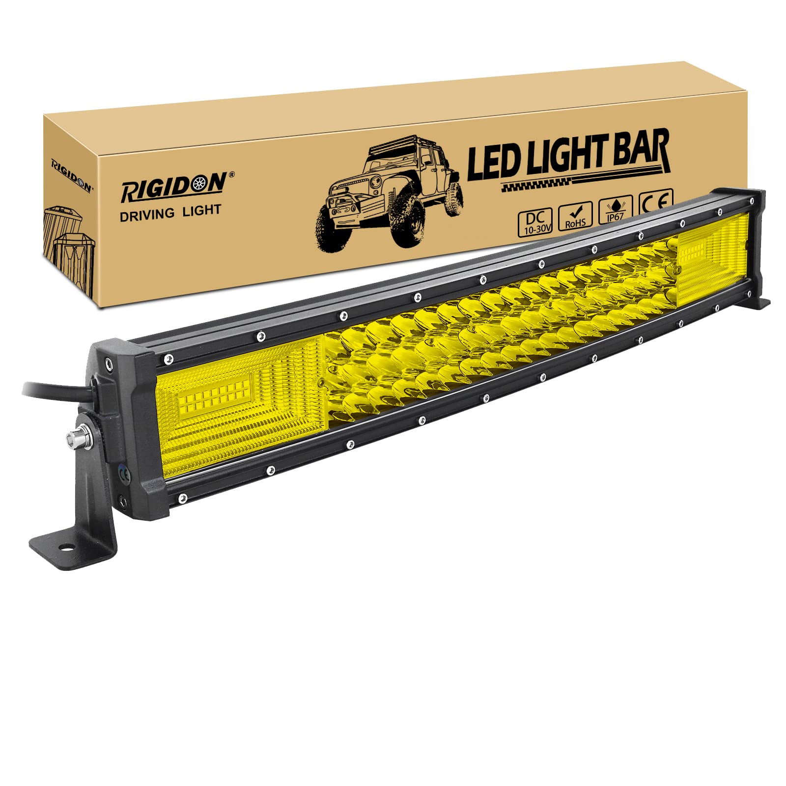 RIGIDON Gebogene led Lampe, 12V 24V 22 Zoll 55cm 270W Led lichtleiste kfz, Warmweiss Offroad Beleuchtung für Auto SUV ATV, UTV, LKW 4x4, Fahrzeuge, 3000K Gelb led nebelscheinwerfer led Light bar von RIGIDON