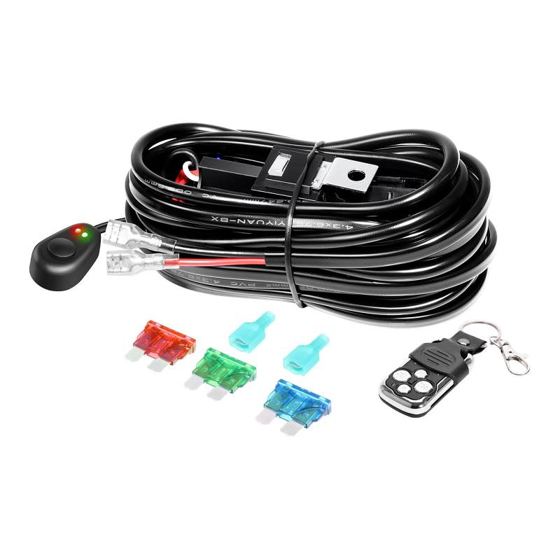 RIGIDON Kabelbaum Kabelsatz Relais Adapter für KFZ Scheinwerfer Arbeitsscheinwerfer Tagfahrleuchten Lichtleisten DC 12V/40A 18AWG, On-Off-Strobe-Fernbedienungsschalter (Modell B für 1 Lampe) von RIGIDON