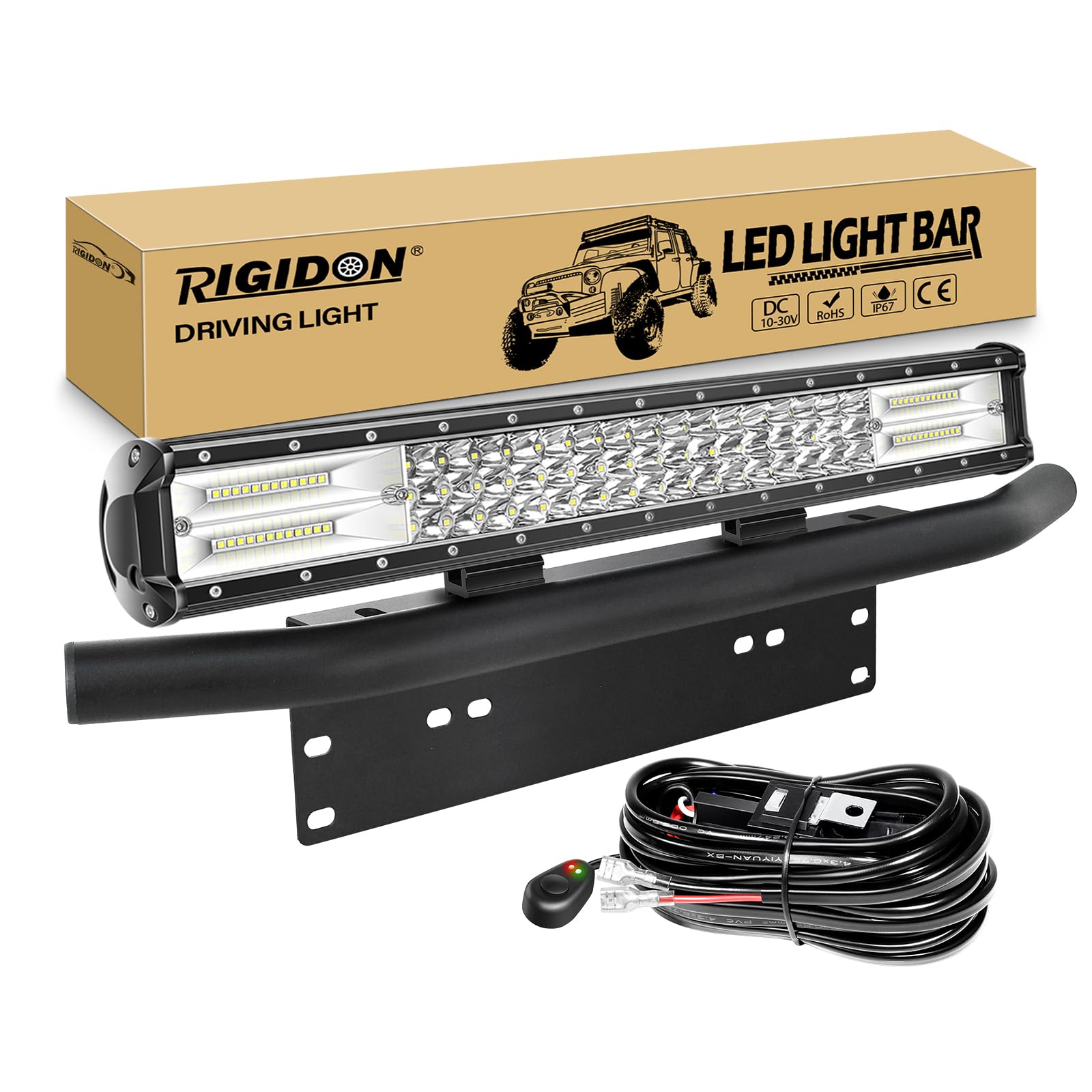 RIGIDON Led lichtleiste mit 12V kabelbaum und kfz kennzeichenhalterung, Dreireihige 20 Zoll 50cm 288W offroad beleuchtung für SUV Offroad Offroad, LKW, Fahrzeuge, 6000K Weiß led nebelscheinwerfer RIGIDON Led lichtleiste mit 12V kabelbaum und kfz kennzeichenhalterung, Dreireihige 20 Zoll 50cm 288W offroad beleuchtung für SUV Offroad Offroad, LKW, Fahrzeuge, 6000K Weiß led nebelscheinwerfer von RIGIDON