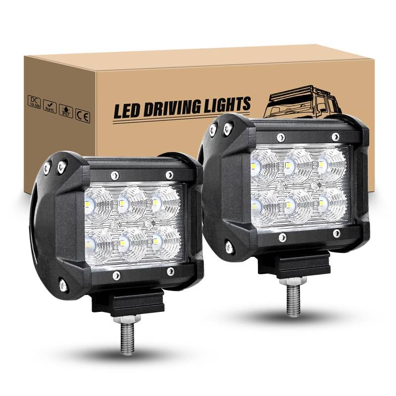 RIGIDON LED Scheinwerfer, 2 Pcs 4 Zoll 10cm 18W LED Arbeitsscheinwerfer 12V 24V Flutlicht Zusatzscheinwerfer Auto Wasserdicht für Offroad Traktor SUV ATV LKW 4x4, 6000K Weiß Rückfahrscheinwerfer von RIGIDON
