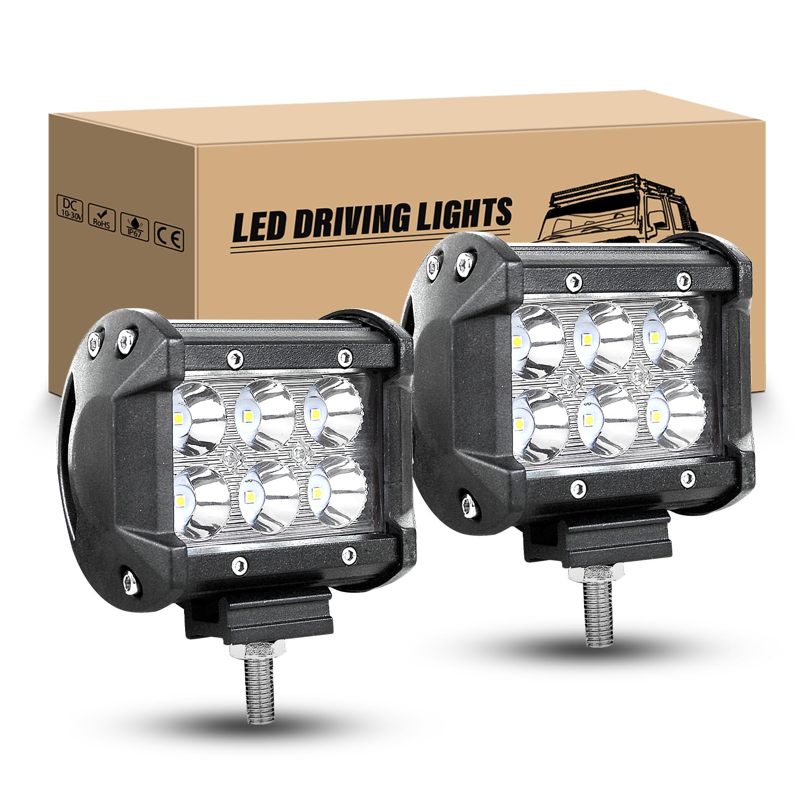 RIGIDON LED Scheinwerfer, 2 Pcs 4 Zoll 10cm 18W LED Arbeitsscheinwerfer 12V 24V Spotlight Zusatzscheinwerfer Auto Wasserdicht für Offroad Traktor SUV ATV LKW 4x4, 6000K Weiß Rückfahrscheinwerfer RIGIDON LED Scheinwerfer, 2 Pcs 4 Zoll 10cm 18W LED Arbeitsscheinwerfer 12V 24V Spotlight Zusatzscheinwerfer Auto Wasserdicht für Offroad Traktor SUV ATV LKW 4x4, 6000K Weiß Rückfahrscheinwerfer von RIGIDON