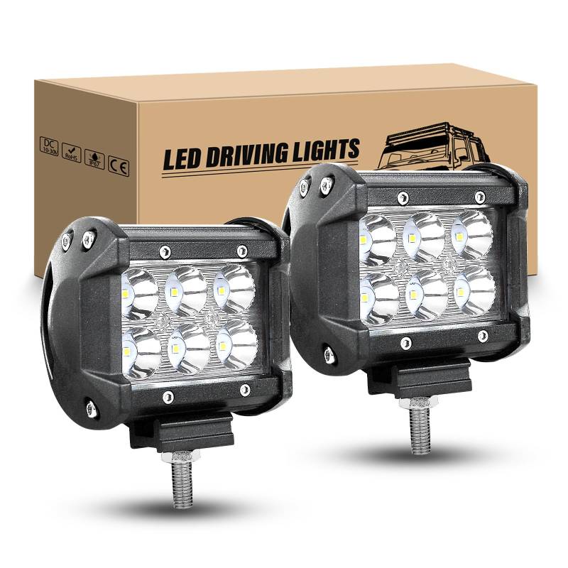 RIGIDON LED Scheinwerfer, 2 Pcs 4 Zoll 10cm 18W LED Arbeitsscheinwerfer 12V 24V Spotlight Zusatzscheinwerfer Auto Wasserdicht für Offroad Traktor SUV ATV LKW 4x4, 6000K Weiß Rückfahrscheinwerfer von RIGIDON
