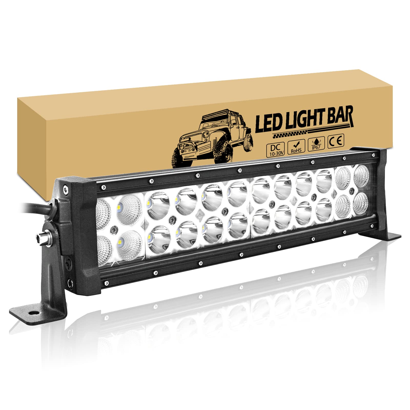 RIGIDON Led Arbeitsscheinwerfer Bar, 12" 32cm 72W Led lichtbalken 12V 24V Zusatzscheinwerfer Auto Offroad Scheinwerfer für 4x4 Traktor LKW Pkw Kfz Truck SUV ATV UTV, IP67 Wasserdicht Arbeitslicht von RIGIDON