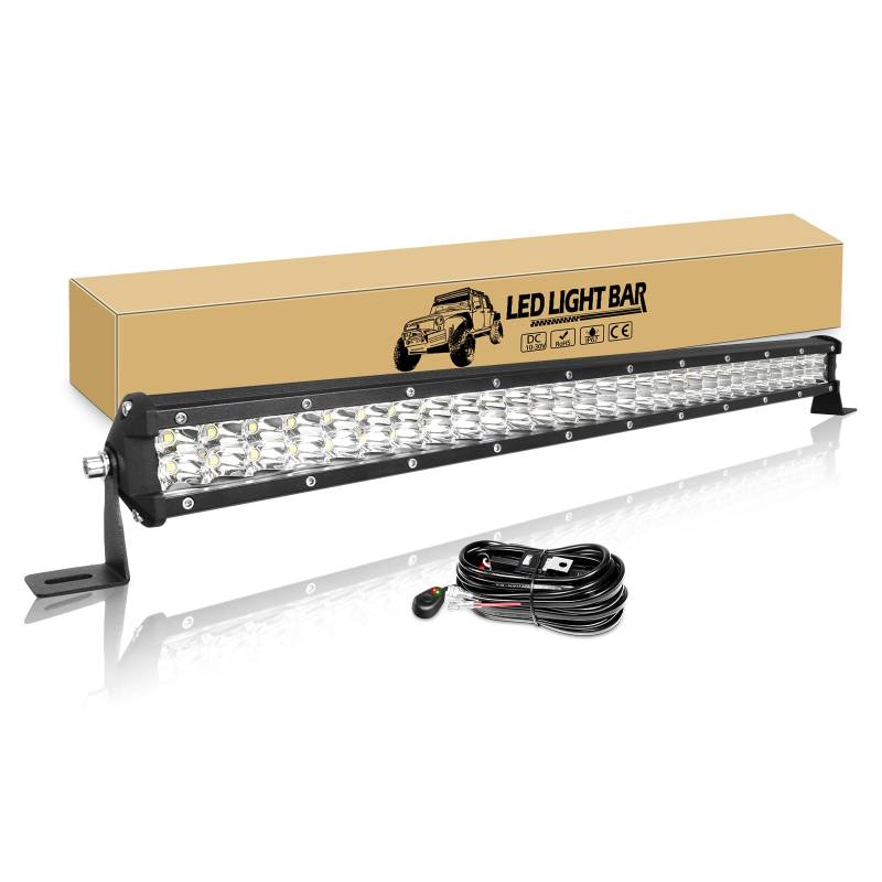 RIGIDON Led Arbeitsscheinwerfer Bar mit Kabelbaum, 24 Zoll 60cm 180W Wasserdicht Led Scheinwerfer 12V 24V für Auto Offroad Traktor SUV UTV ATV KFZ LKW Fahrzeuge 6000K Weiß Rückfahrscheinwerfer von RIGIDON