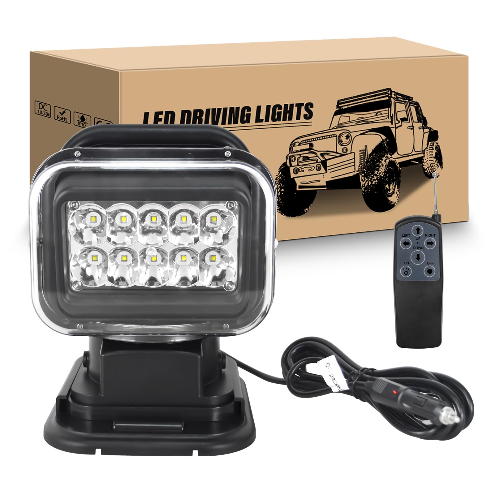 RIGIDON Led arbeitsscheinwerfer mit magnetfuß, 3D 50W Led suchscheinwerfer 12V mit fernbedienung, Spot offroad scheinwerfer für Auto SUV ATV Traktor LKW KFZ 4x4 Boot, 6000K led arbeitslicht von RIGIDON