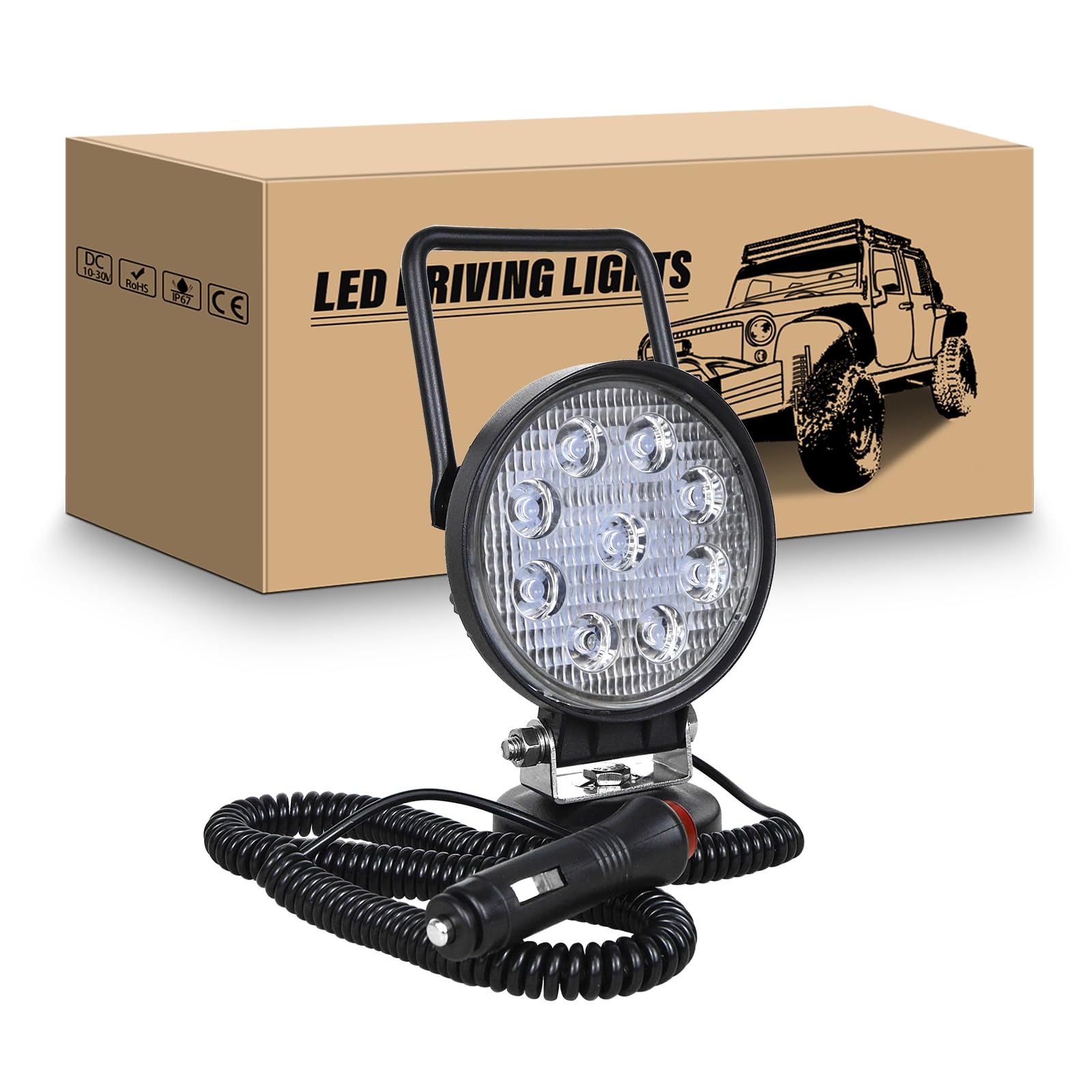 RIGIDON Led arbeitsscheinwerfer mit magnetfuß, 4 Zoll 10cm 27W led flutstrahler auto magnet 12V offroad beleuchtung für Auto SUV ATV Traktor LKW 4x4 Boot,6000K led suchscheinwerfer, arbeitslicht von RIGIDON