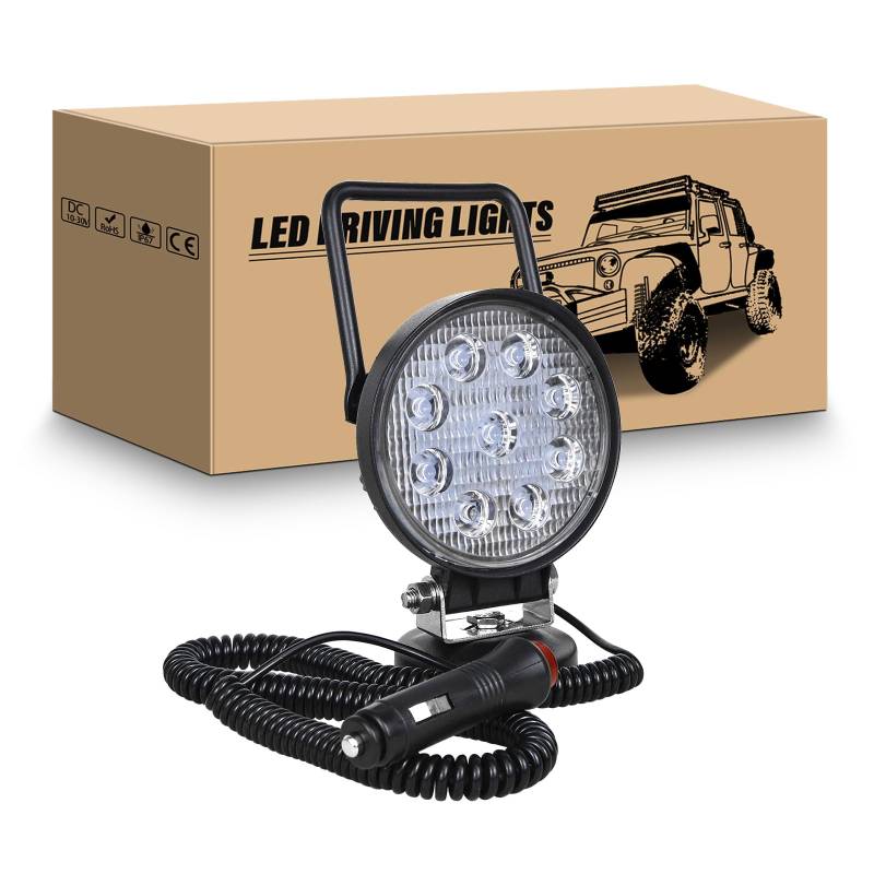 RIGIDON Led arbeitsscheinwerfer mit magnetfuß, 4 Zoll 10cm 27W led flutstrahler auto magnet 12V offroad beleuchtung für Auto SUV ATV Traktor LKW 4x4 Boot,6000K Weiß suchscheinwerfer, arbeitslicht von RIGIDON