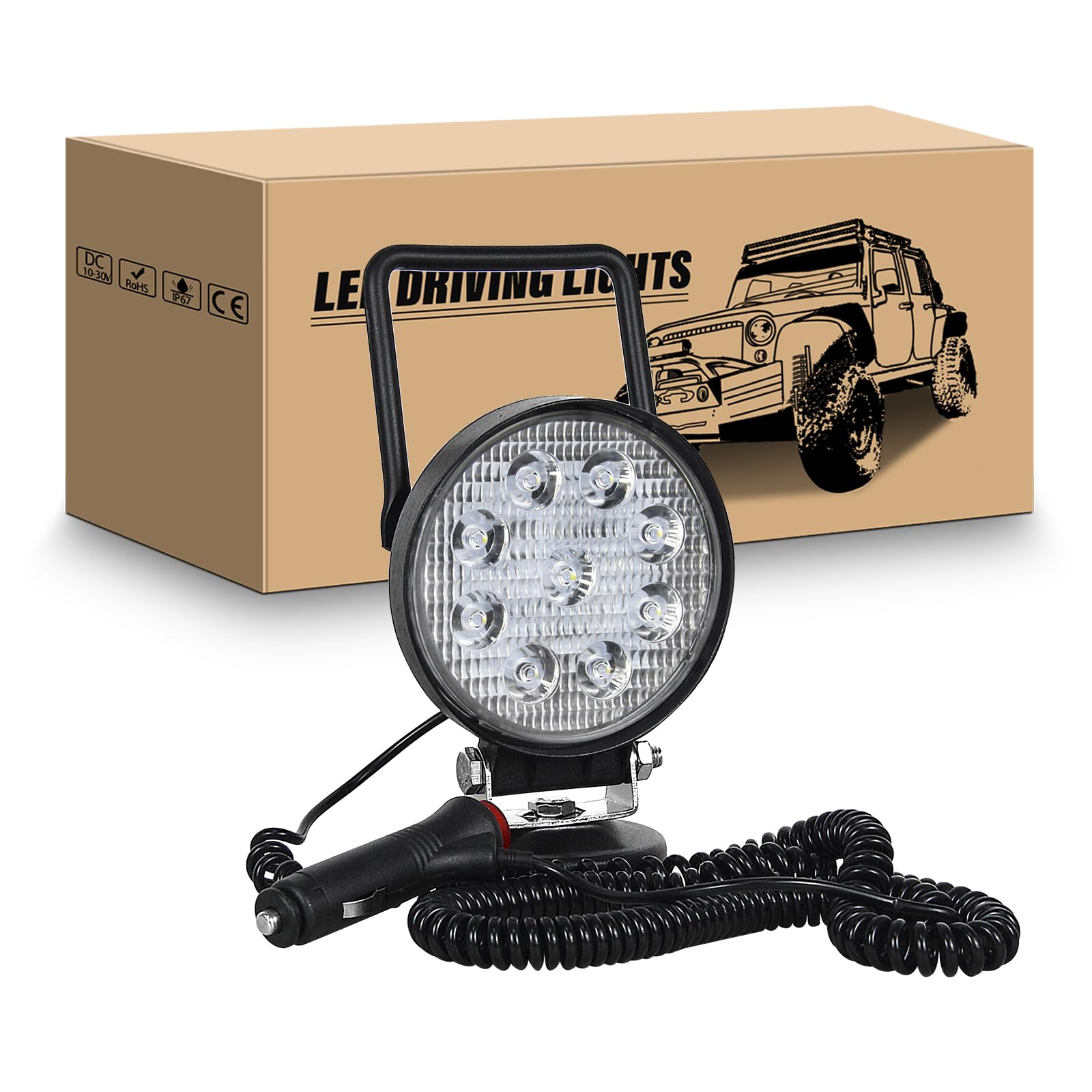 RIGIDON Led arbeitsscheinwerfer mit magnetfuß, 4 Zoll 10cm 27W led scheinwerfer auto magnet 12V offroad beleuchtung für Auto SUV ATV Traktor LKW 4x4 Boot,6000K Weiß suchscheinwerfer, arbeitslicht von RIGIDON