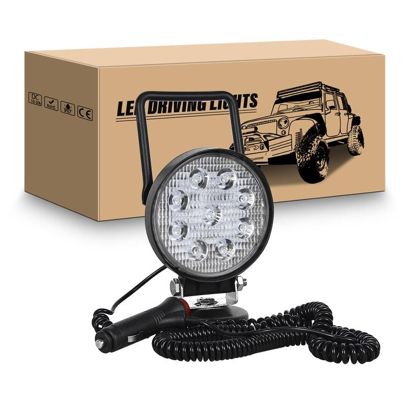 RIGIDON Led arbeitsscheinwerfer mit magnetfuß, 4 Zoll 10cm 27W led scheinwerfer auto magnet 12V offroad beleuchtung für Auto SUV ATV Traktor LKW 4x4 Boot,6000K Weiß suchscheinwerfer, arbeitslicht von RIGIDON