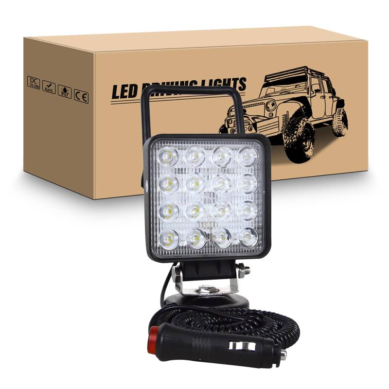 RIGIDON Led arbeitsscheinwerfer mit magnetfuß, 4 Zoll 48W led scheinwerfer auto magnet 12V offroad beleuchtung für Auto SUV ATV Traktor LKW 4x4 Boot,6000K Weiß suchscheinwerfer, arbeitslicht von RIGIDON